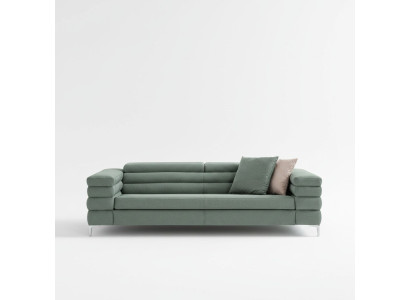 Grünes Wohnzimmer Sofa Holzgestell Designer 4-Sitzer Textil Couch Modern