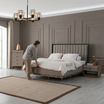 Graues Schlafzimmer Bett Designer Holzgestell Edle Textilbetten Betten