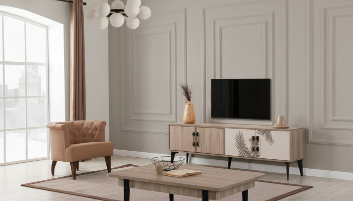 Moderne Wohnzimmer Garnitur TV-Schrank Luxuriöser Couchtisch Holz Möbel