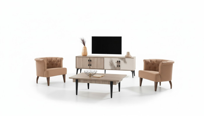 Moderne Wohnzimmer Garnitur TV-Schrank Luxuriöser Couchtisch Holz Möbel