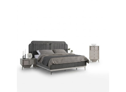 Schlafzimmer Modernes Set Graues Doppelbett 2x Design Nachttische 3tlg