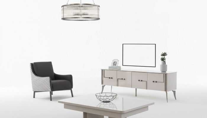 Beiger TV-Schrank Designer Couchtisch Luxus Wohnzimmer Möbel Holz 2tlg