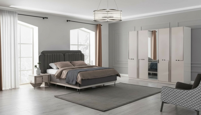 Moderner Schlafzimmer Set Doppelbett Nachttisch Kleiderschrank Luxus
