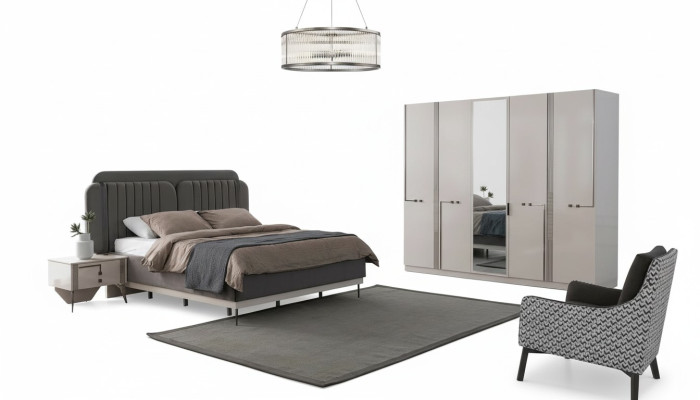 Moderner Schlafzimmer Set Doppelbett Nachttisch Kleiderschrank Luxus