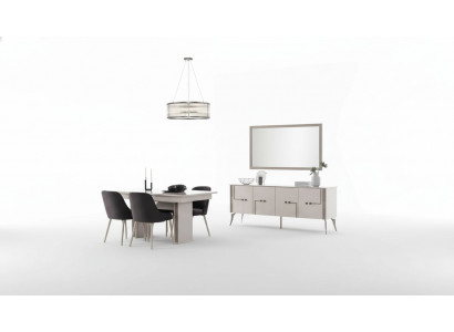 Altweiße Esszimmer Garnitur Großer Esstisch 4x Textil Stühle Sideboard