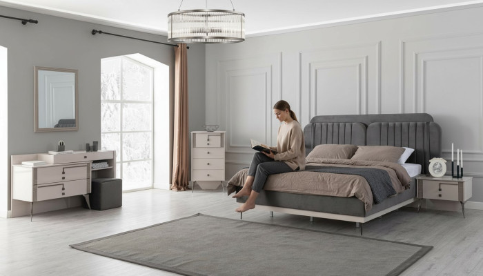 Schlafzimmer Komplette Garnitur Bett 2x Nachttische Möbel Luxus 7tlg