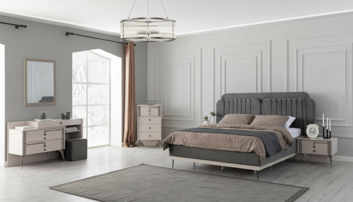 Schlafzimmer Komplette Garnitur Bett 2x Nachttische Möbel Luxus 7tlg