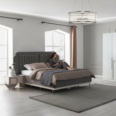 Graues Doppelbett Moderne Schlafzimmer Möbel Luxus Betten Holzgestell