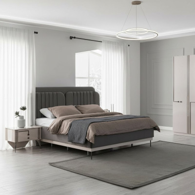 Graues Doppelbett Moderne Schlafzimmer Möbel Luxus Betten Holzgestell