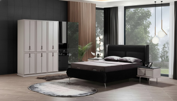 Moderne Schwarz-Weiße Schlafzimmer Möbel Polsterbett Nachttische 4tlg