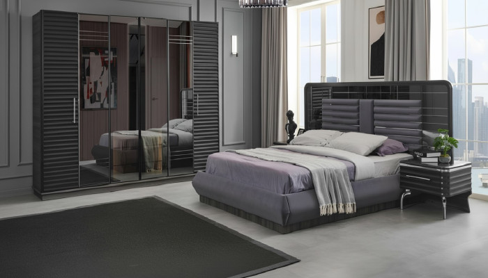 Polsterbett Holz Nachttische Kleiderschrank Designer Schlafzimmer Set