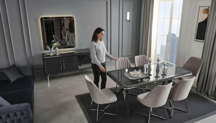 Komplette Esszimmer Möbel Designer Sideboard Luxus Esstisch 4x Stühle