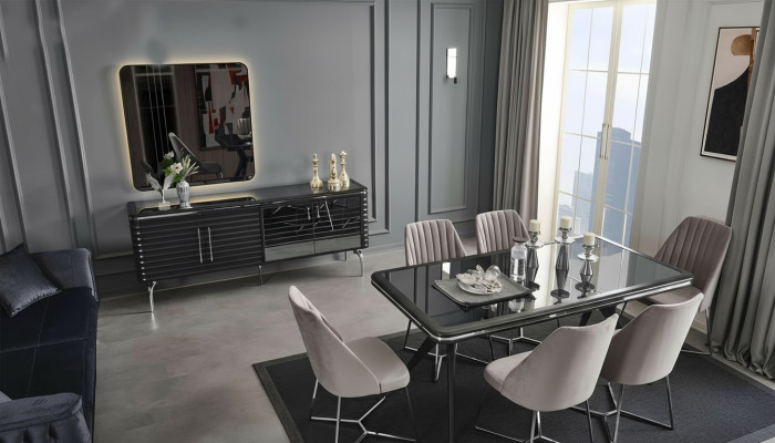 Komplette Esszimmer Möbel Designer Sideboard Luxus Esstisch 4x Stühle