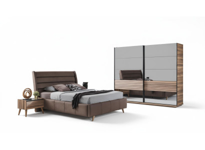 Moderne Schlafzimmer Möbel Polster Doppelbett Holz Nachttische Schrank