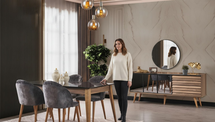 Komplette Braune Esszimmer Garnitur Esstisch 4x Stühle Sideboard 7tlg