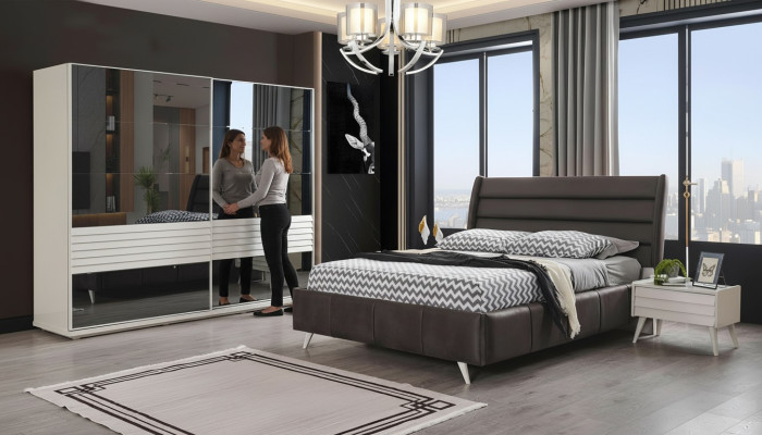 Schlafzimmer Möbel Glasschrank Designer Doppelbett Holz Nachttische 4tlg