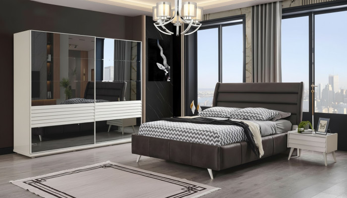 Schlafzimmer Möbel Glasschrank Designer Doppelbett Holz Nachttische 4tlg