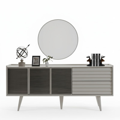 Weißes Sideboard Luxuriöser Rundspiegel Designer Holzmöbel 2tlg Set Neu