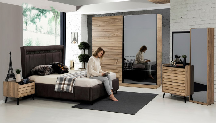 Schlafzimmer Möbel Designer Polsterbett 2x Nachttische Kleiderschrank