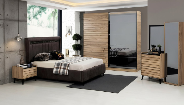 Schlafzimmer Möbel Designer Polsterbett 2x Nachttische Kleiderschrank