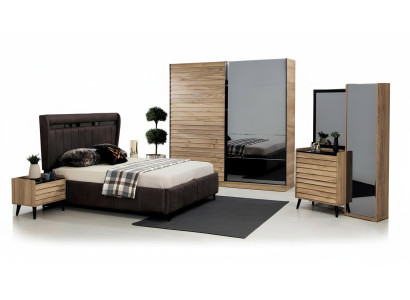 Schlafzimmer Möbel Designer Polsterbett 2x Nachttische Kleiderschrank