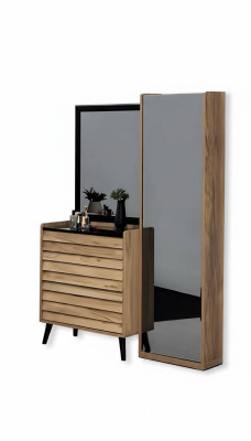 Braune Hochkommode mit Spiegel Designer Schlafzimmer Konsole 2tlg Set