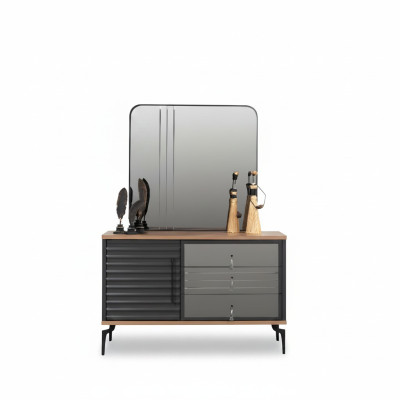 Stilvolle Braune Kommde Rechteckiger Spiegel Eleganter Schlafzimmer Set