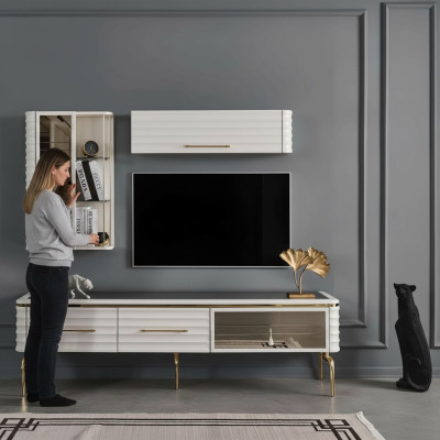 Weiße Wohnwand Designer TV-Schrank Luxus 2x Wandschränke Moderne Möbel