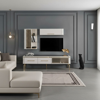 Weiße Wohnwand Designer TV-Schrank Luxus 2x Wandschränke Moderne Möbel