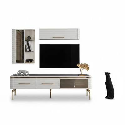 Weiße Wohnwand Designer TV-Schrank Luxus 2x Wandschränke Moderne Möbel