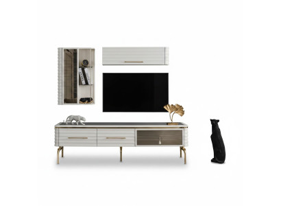 Weiße Wohnwand Designer TV-Schrank Luxus 2x Wandschränke Moderne Möbel