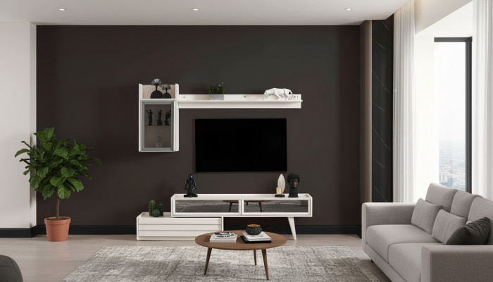 Weiße Holz Wohnwand Designer Wandschrank Luxus Regal Edler TV-Schrank