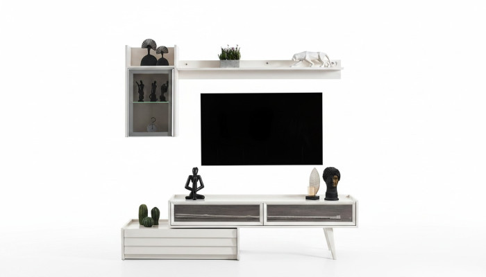 Weiße Holz Wohnwand Designer Wandschrank Luxus Regal Edler TV-Schrank