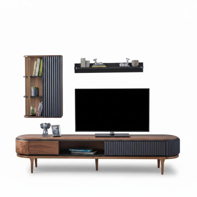 Modernes Wohnzimmer Set Luxus Brauner TV-Schrank Wandschrank Regale
