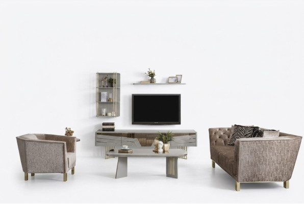Moderne Graue Wohnzimmer Garnitur Luxus TV-Schrank Wandschränke Regale