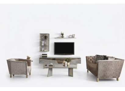 Moderne Graue Wohnzimmer Garnitur Luxus TV-Schrank Wandschränke Regale