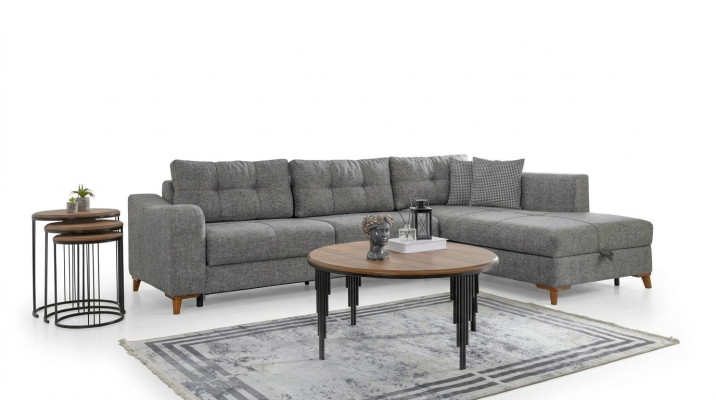 Graues L-Form Ecksofa Designer Wohnzimmer Sofas Luxus Couchen Holzmöbel