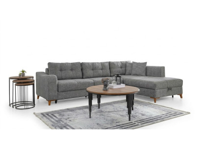 Graues L-Form Ecksofa Designer Wohnzimmer Sofas Luxus Couchen Holzmöbel