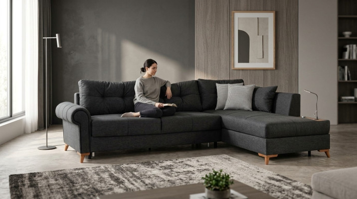 Schwarzes Ecksofa Moderne L-Form Couch Wohnzimmer Polster Eckcouch Neu