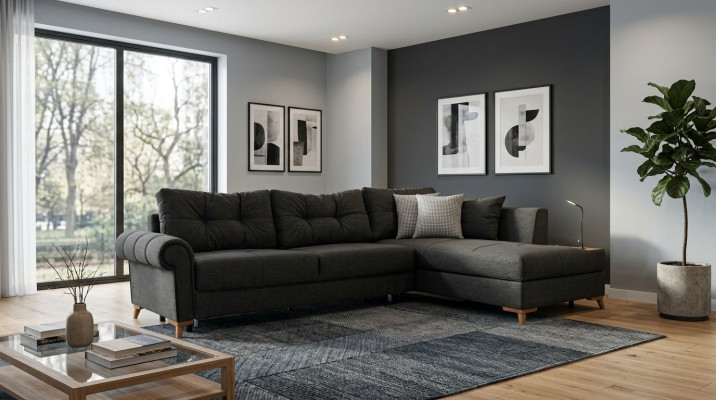 Schwarzes Ecksofa Moderne L-Form Couch Wohnzimmer Polster Eckcouch Neu