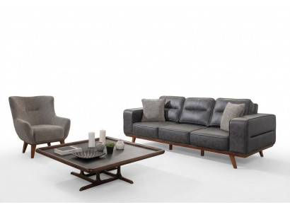 Graue Wohnzimmer Sofagarnitur Dreisitzer Sessel Luxus Polster Sitzer