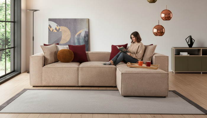 Beiges Wohnzimmer Luxus Ecksofa L-Form Sofa Polster Moderne Couchen Neu