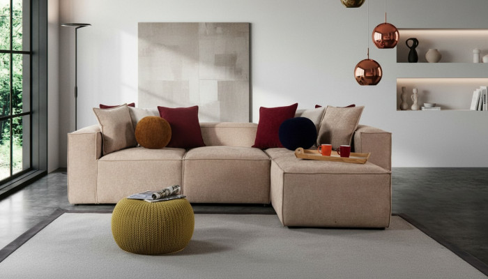 Beiges Wohnzimmer Luxus Ecksofa L-Form Sofa Polster Moderne Couchen Neu