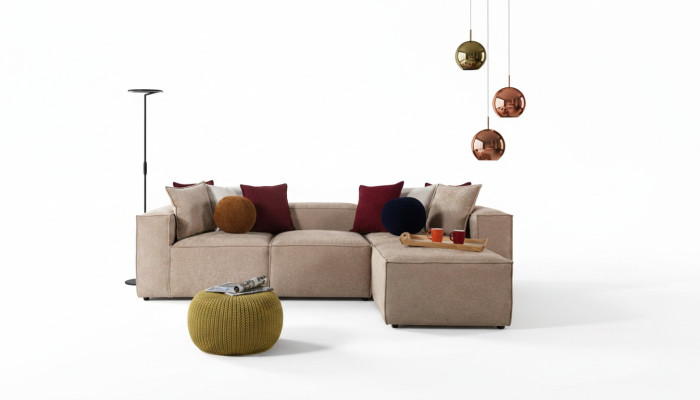 Beiges Wohnzimmer Luxus Ecksofa L-Form Sofa Polster Moderne Couchen Neu