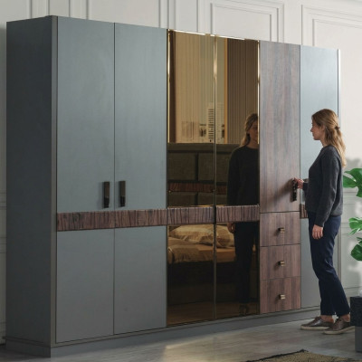 Grauer Großer Kleiderschrank Schlafzimmer Holzschränke Luxus Möbel Neu