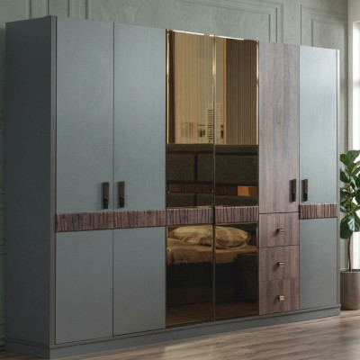 Grauer Großer Kleiderschrank Schlafzimmer Holzschränke Luxus Möbel Neu