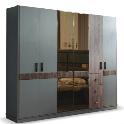 Grauer Großer Kleiderschrank Schlafzimmer Holzschränke Luxus Möbel Neu