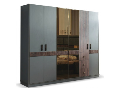 Grauer Großer Kleiderschrank Schlafzimmer Holzschränke Luxus Möbel Neu