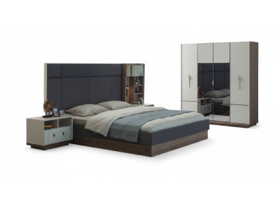 Graues Schlafzimmer Bett Designer Garnitur Doppelbett 2x Nachttische