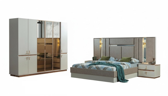 Designer Bett Holz Kleiderschrank Luxuriöse Nachttische Schlafzimmer Set